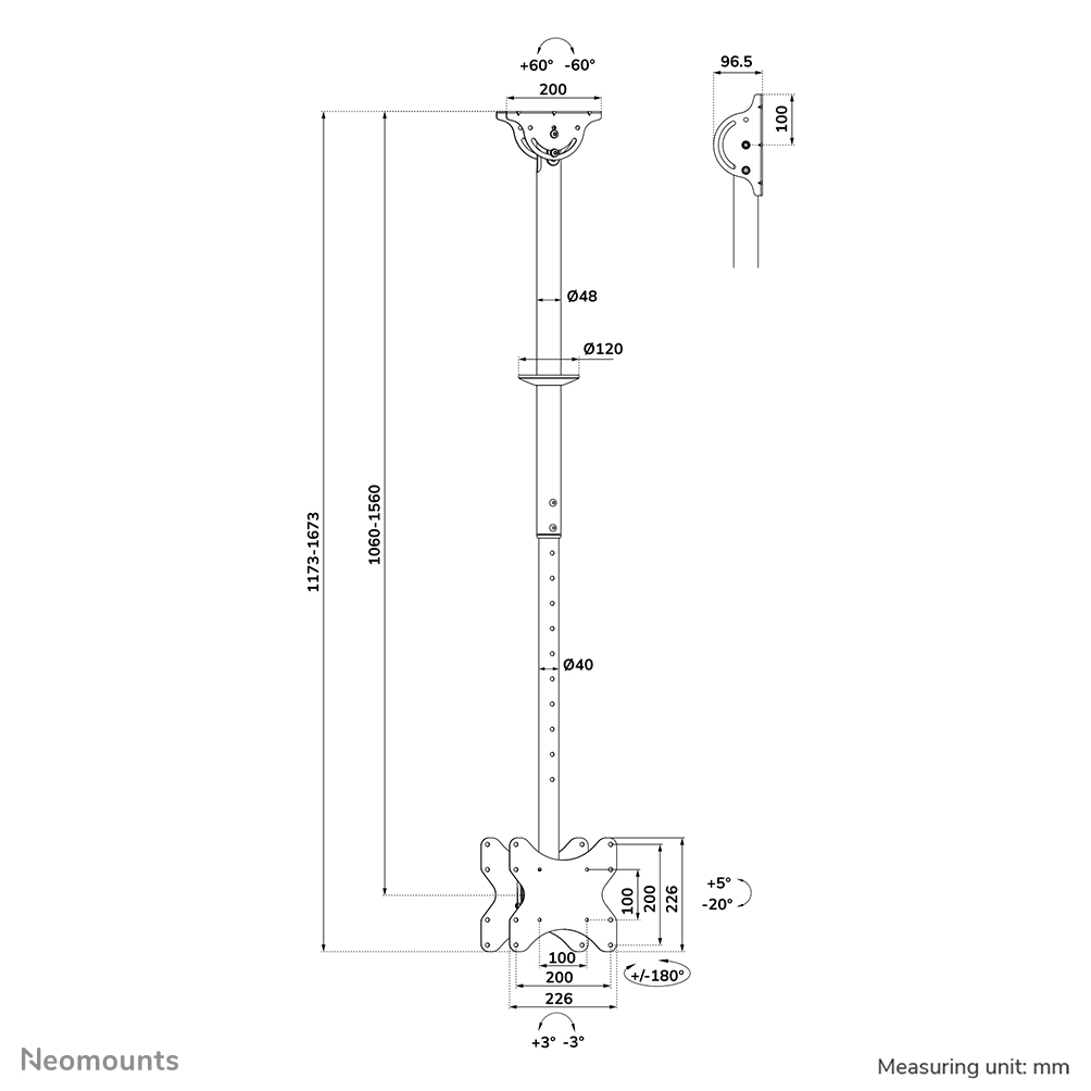 Neomounts CL35-340BL22 Dual monitor/TV mount ceiling 23-42" - h 106-156 cm